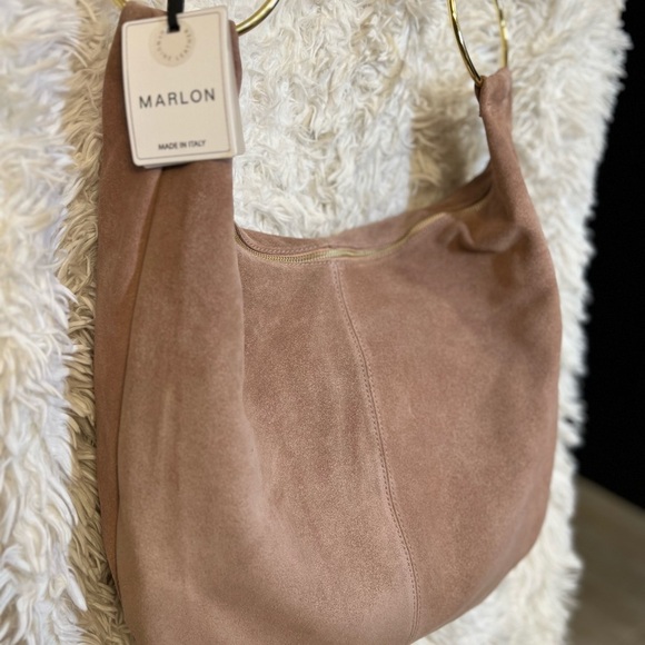 🩷NWT-MARLON GORGEOUS Made In Italy Genuine Suede Leather Circle Handle Hobo🩷 - Picture 17 of 17